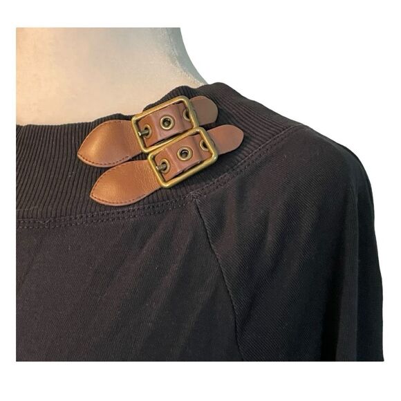 Lauren Ralph Lauren Leather Buckle Detail Sweater Black Cotton Knit Crewneck 1X - Picture 2 of 6